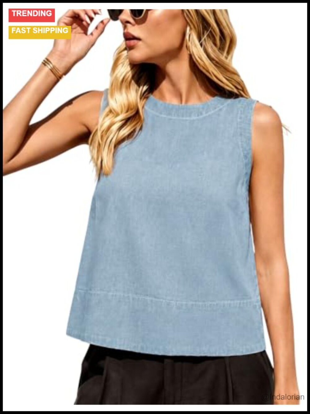 Denim Tank Top Sleeveless Crewneck Loose Fit Camisole